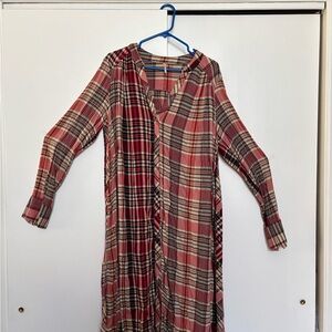 Free People Plaid Midi Dress - Red and Black